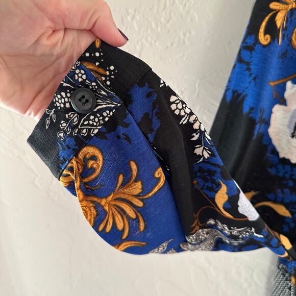 ATTITUDES by Renee Botanical Maxi Duster 2XP Lagenlook Pockets Navy Boho Career - Picture 8 of 16